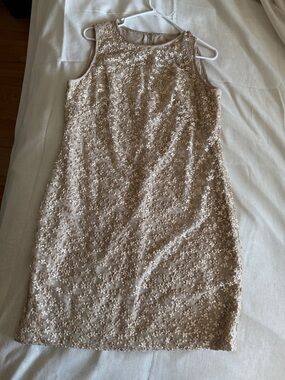 Ralph Lauren Blush Sequin Floral-Embellished Sheath Mini Dress